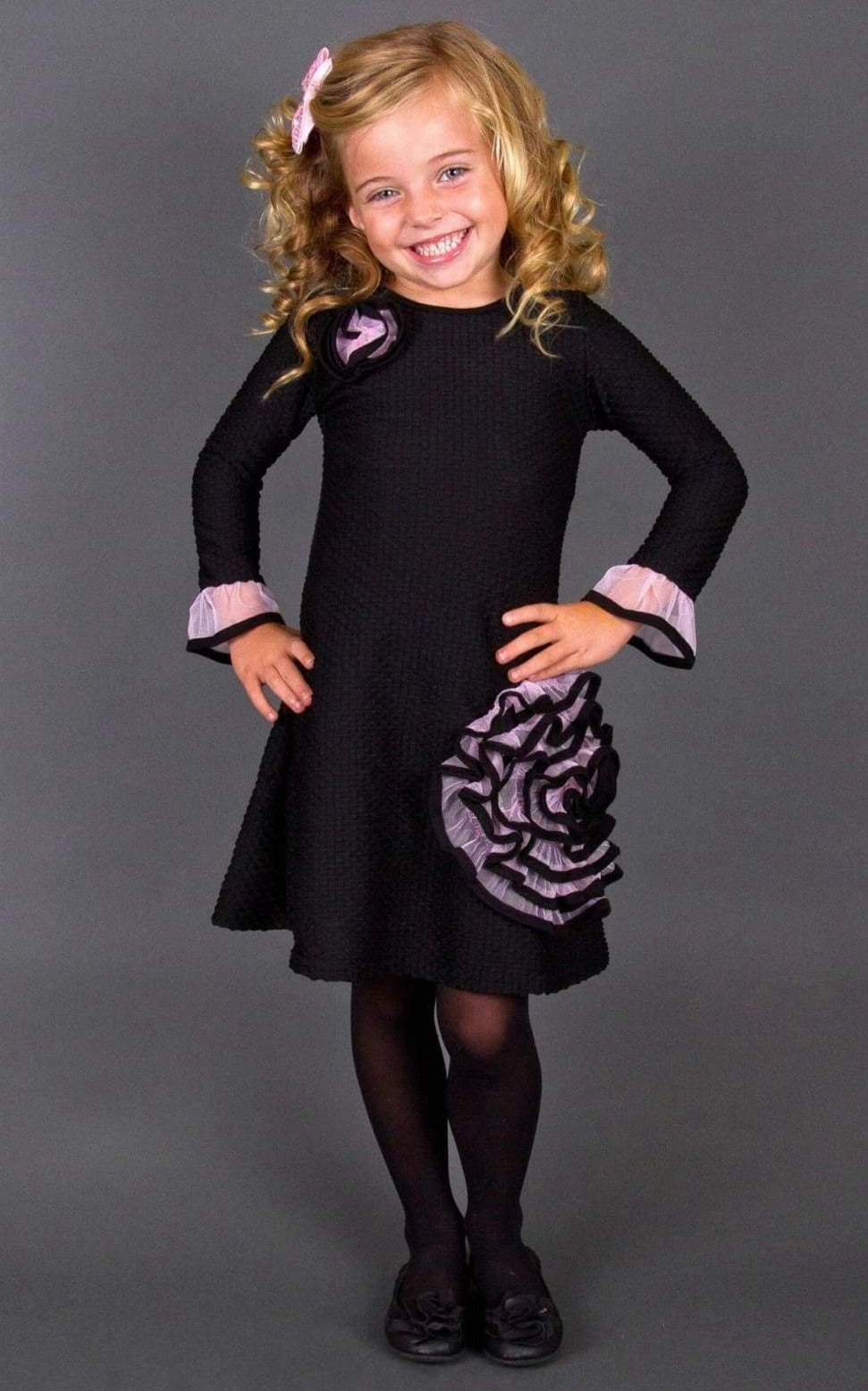 Girls Dark and Lovely Rose Side Flower Dress - Black
