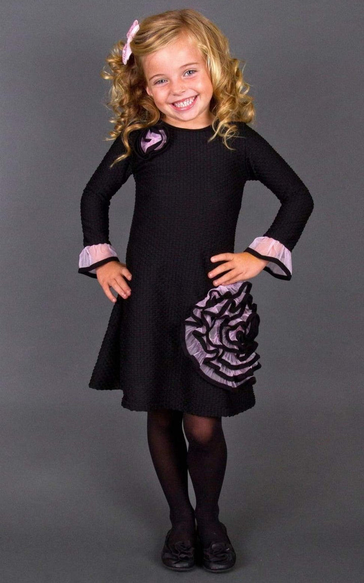Girls Dark and Lovely Rose Side Flower Dress - Black