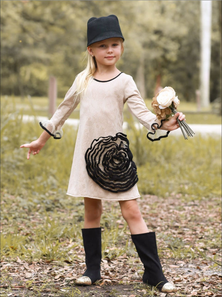 Girls Dark and Lovely Rose Side Flower Dress - Beige