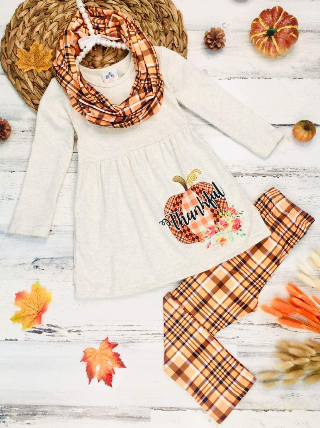 Girls Fall Outfit | Tunic, Leggings And Scarf Set - Mia Belle Girls