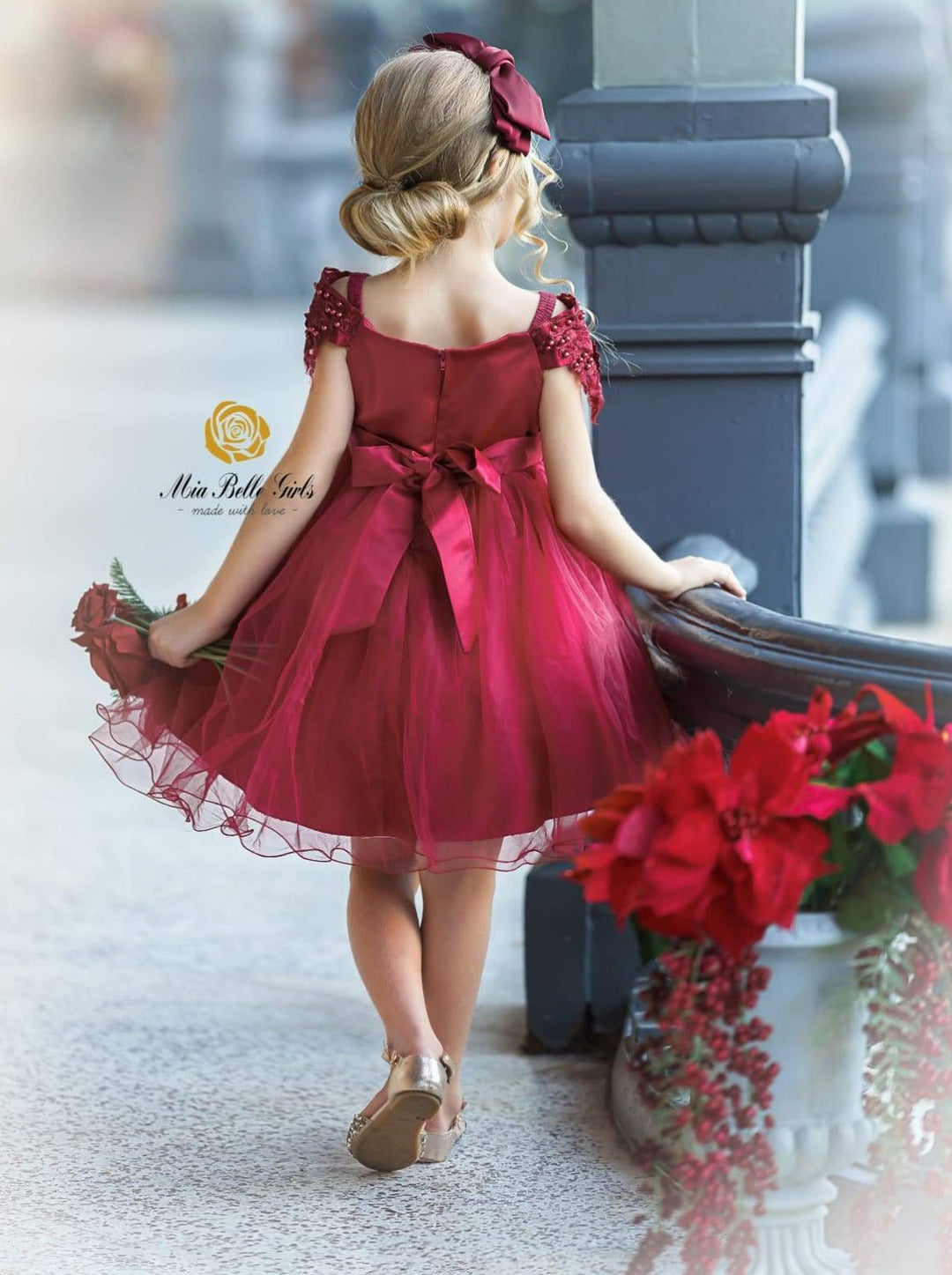 Girls Christmas Dresses | Off Shoulder Lace Applique Holiday Dress Mia Belle Girls Girls Christmas Dresses | Off Shoulder Lace Applique Holiday Dress Mia Belle Girls