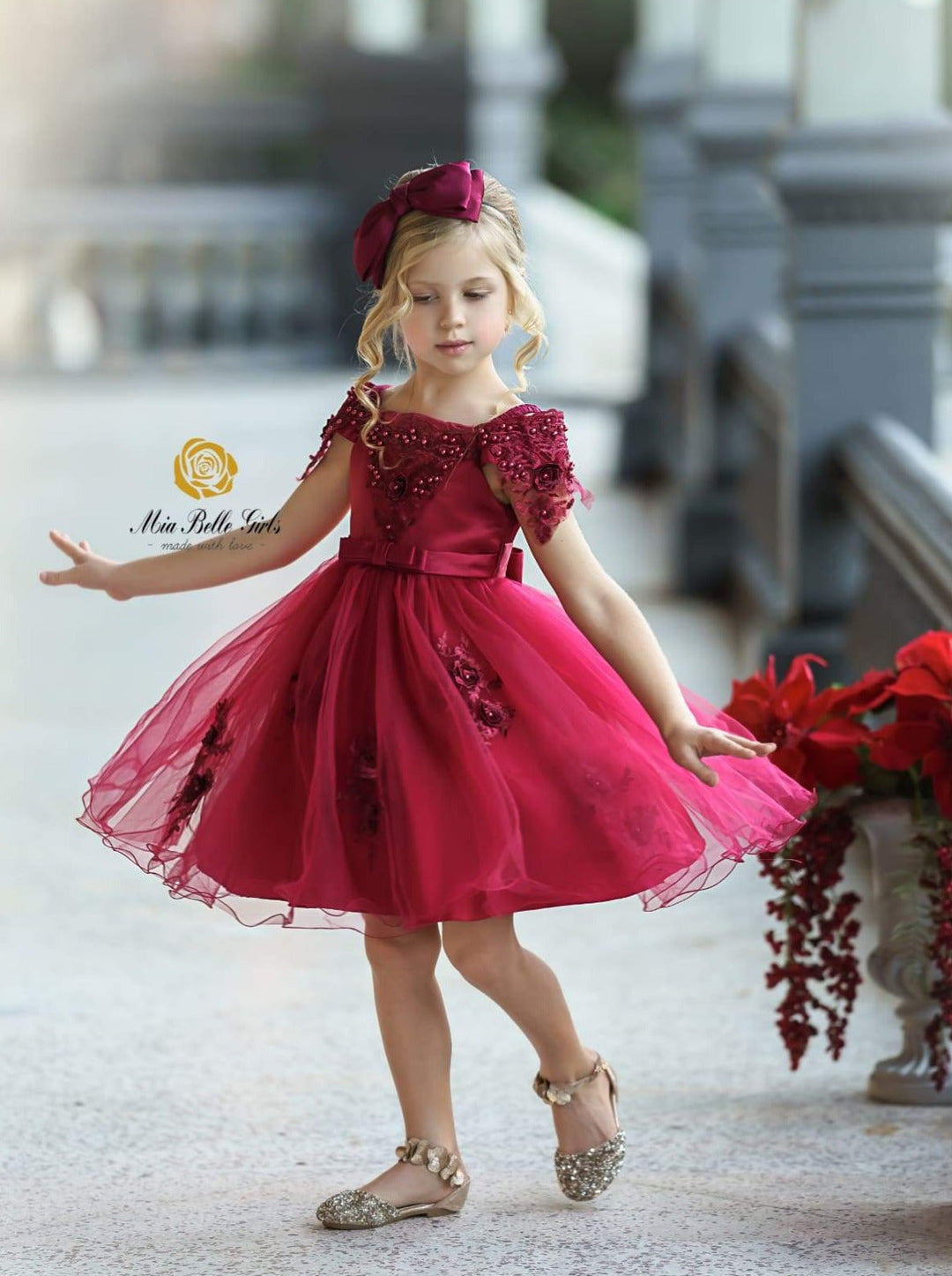 Girls Christmas Dresses | Off Shoulder Lace Applique Holiday Dress Mia Belle Girls Girls Christmas Dresses | Off Shoulder Lace Applique Holiday Dress Mia Belle Girls