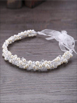 Girls Pearl Clear Crystal Beaded Headband