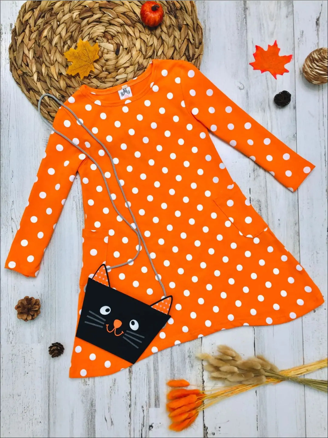 Girls Cute Fall Outfit | Polka Dot Dress And Purse Set - Mia Belle Girls Girls Cute Fall Outfit | Polka Dot Dress And Purse Set - Mia Belle Girls