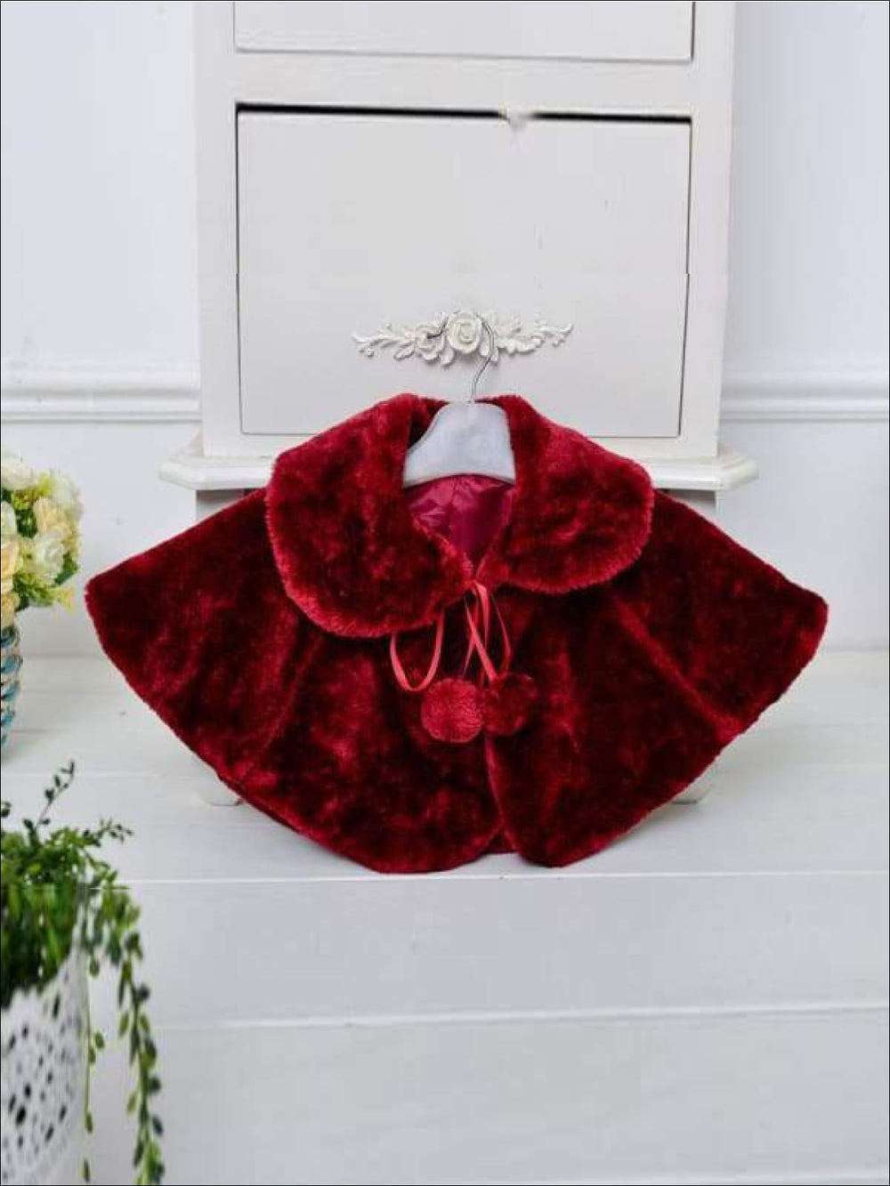 Girls Pom Pom Furry Bolero (Red Burgundy Hot Pink White Pink