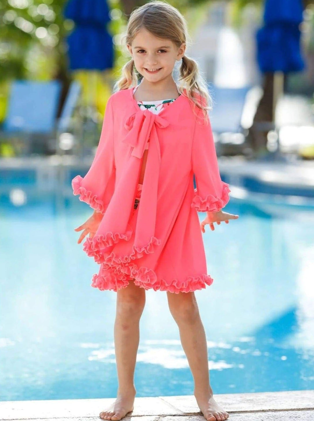 Kids Resort Wear | Little Girls Cover Up | Ruffled Tie Caftan