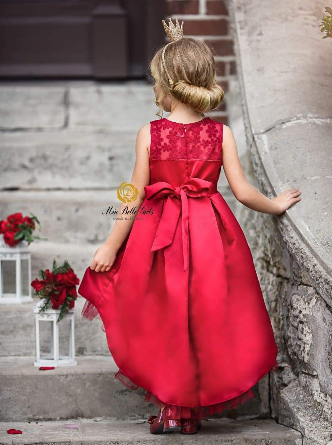 Winter Magic Satin Hi-Lo Holiday Dress Mia Belle Girls Winter Magic Satin Hi-Lo Holiday Dress Mia Belle Girls