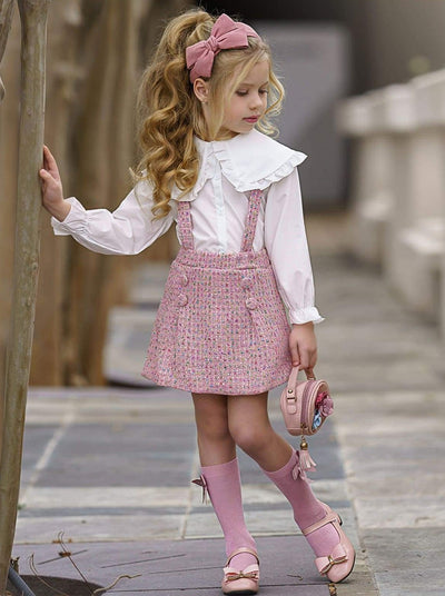 Mia Belle Girls Blouse And Tweed Overall Skirt Set | Easter Sets