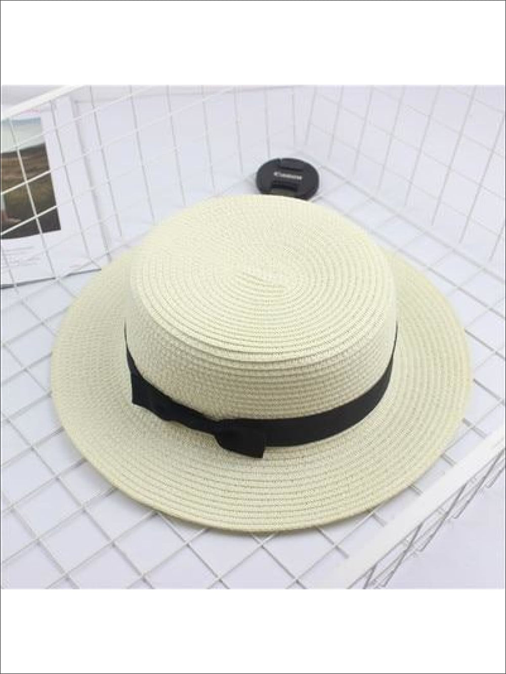 Girls Woven Straw Fedora Hat with Bow Tie (Multiple Color Options) - White / One Size - Girls Hats