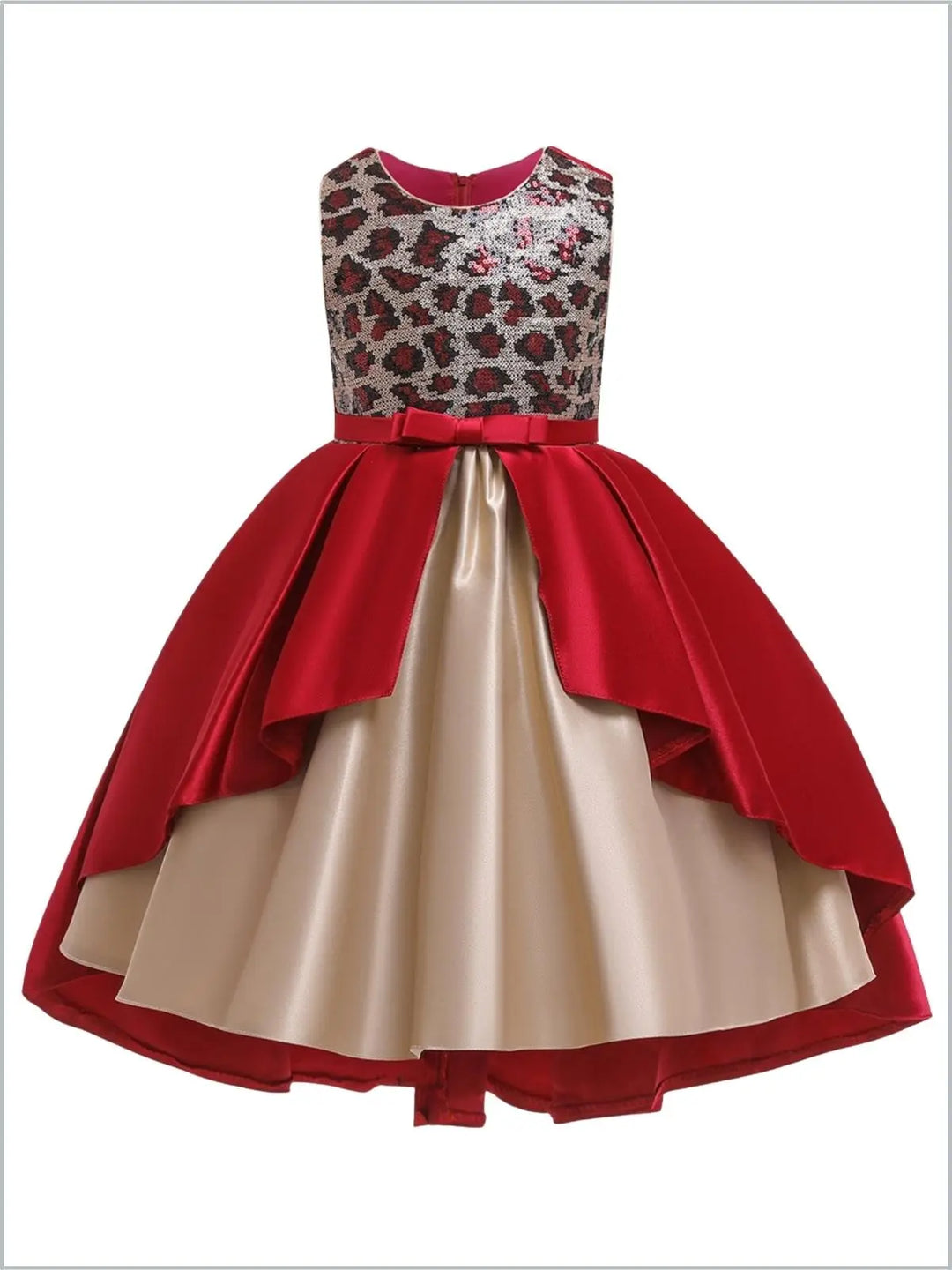 Girls Winter Formal Dress | Red And Gold Leopard Sequin Holiday Dress Mia Belle Girls Girls Winter Formal Dress | Red And Gold Leopard Sequin Holiday Dress Mia Belle Girls