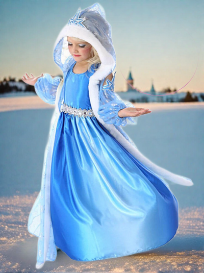 Girls Frozen Inspired Dress And Hooded Cape Set