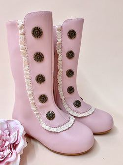 Military Style Lace Ruffle Trimmed Boots  By Liv and Mia