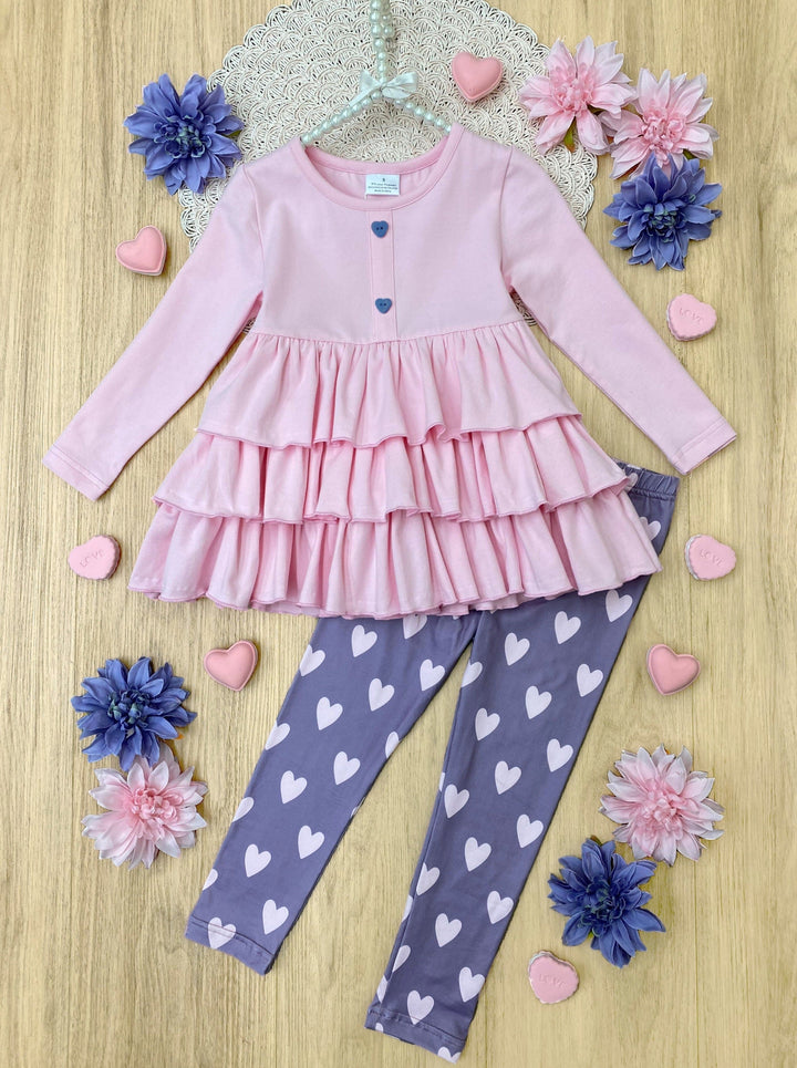 Mia Belle Girls Valentine's Day Tiered Tunic & Legging Set