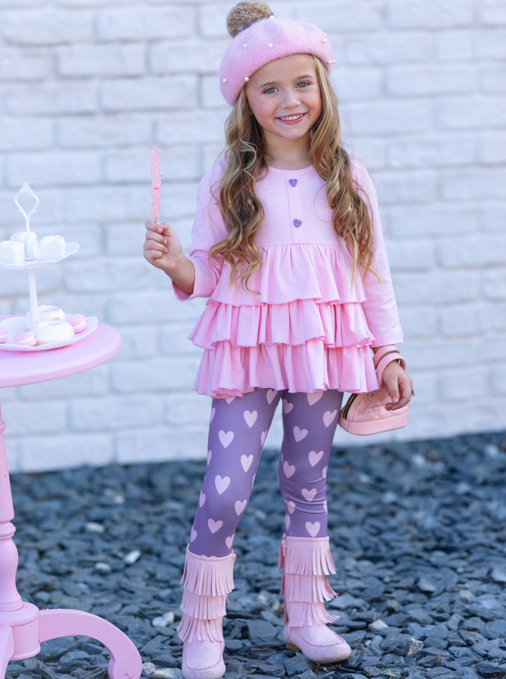 Mia Belle Girls Valentine's Day Tiered Tunic & Legging Set