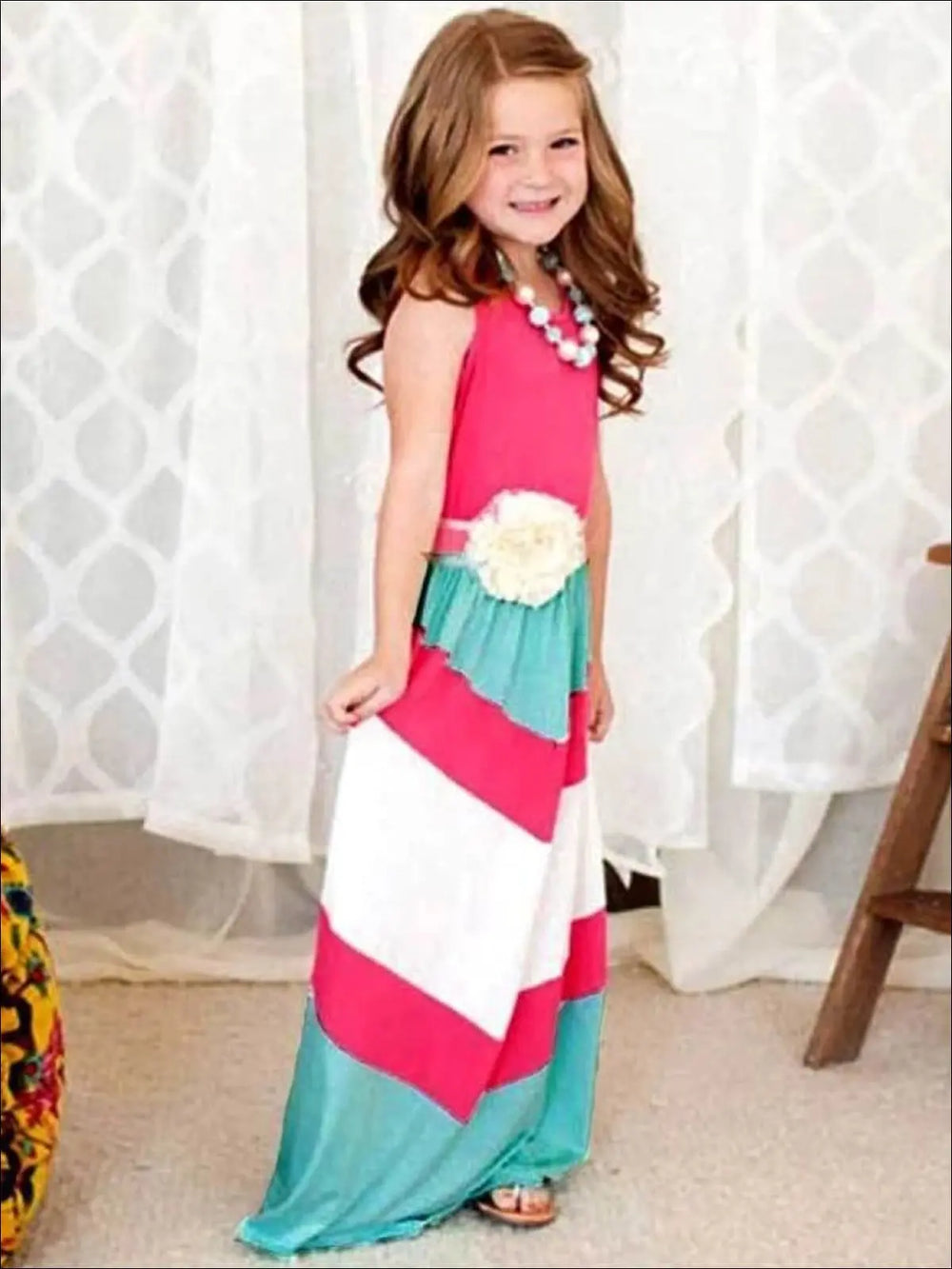 Mommy and Me Pink, Blue and White Chevron Maxi Dress Pink / Mom-3XL Mommy and Me Pink, Blue and White Chevron Maxi Dress Pink / Mom-3XL