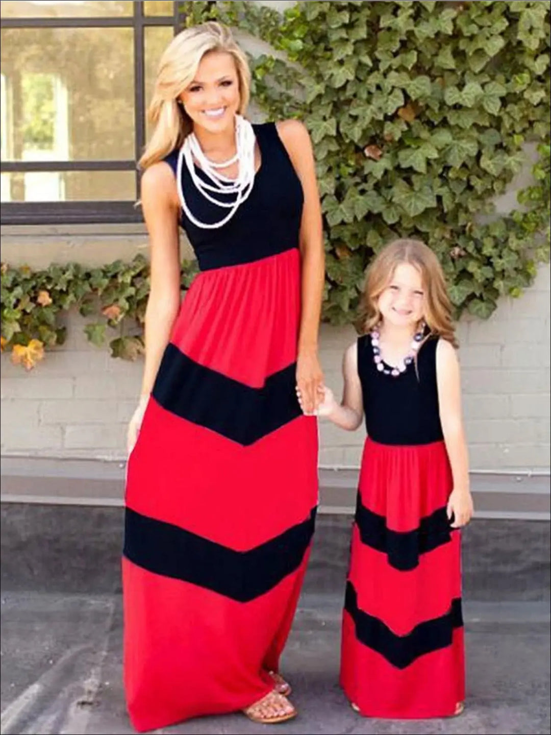 Mommy and Me Striped Boho Maxi Dress Black / Mom-M Mommy and Me Striped Boho Maxi Dress Black / Mom-M