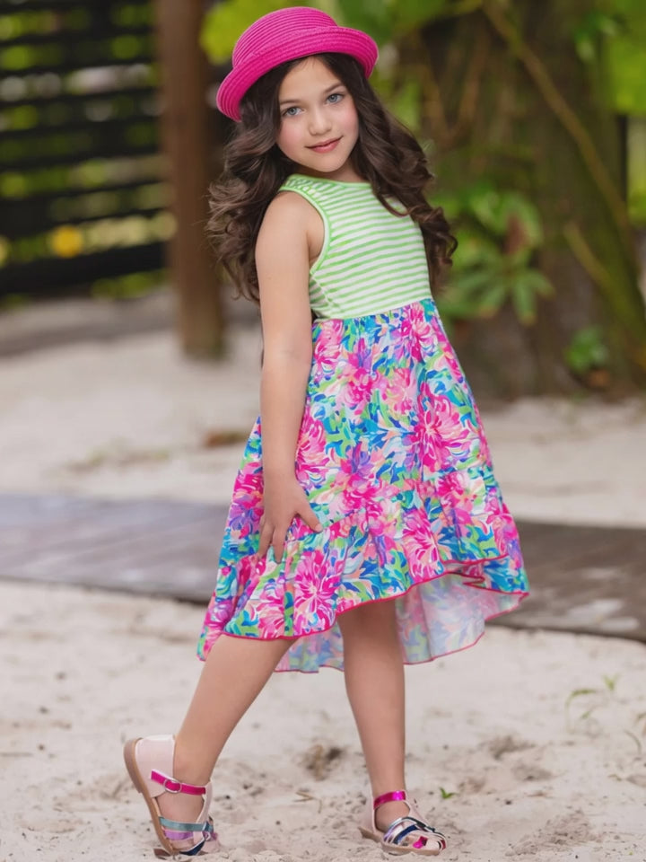 Tropical Bloom Sleeveless Hi-Lo Dress