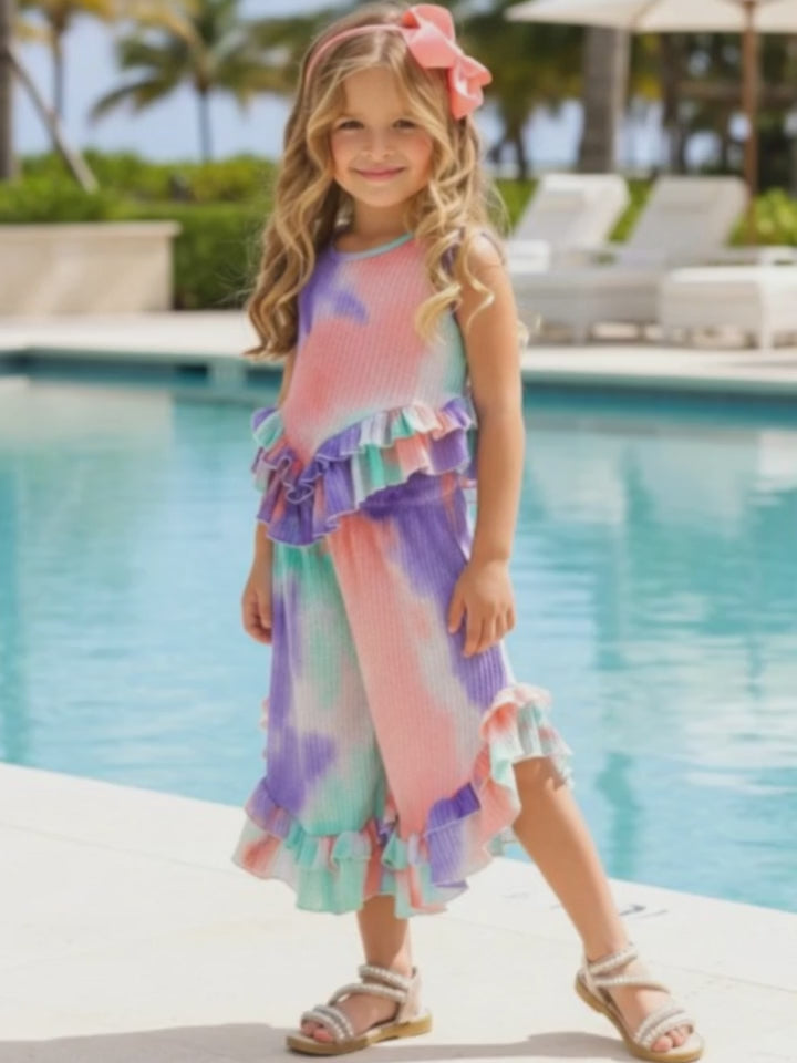 Sway My Way Cotton Candy Swirl Ruffle Pants Set