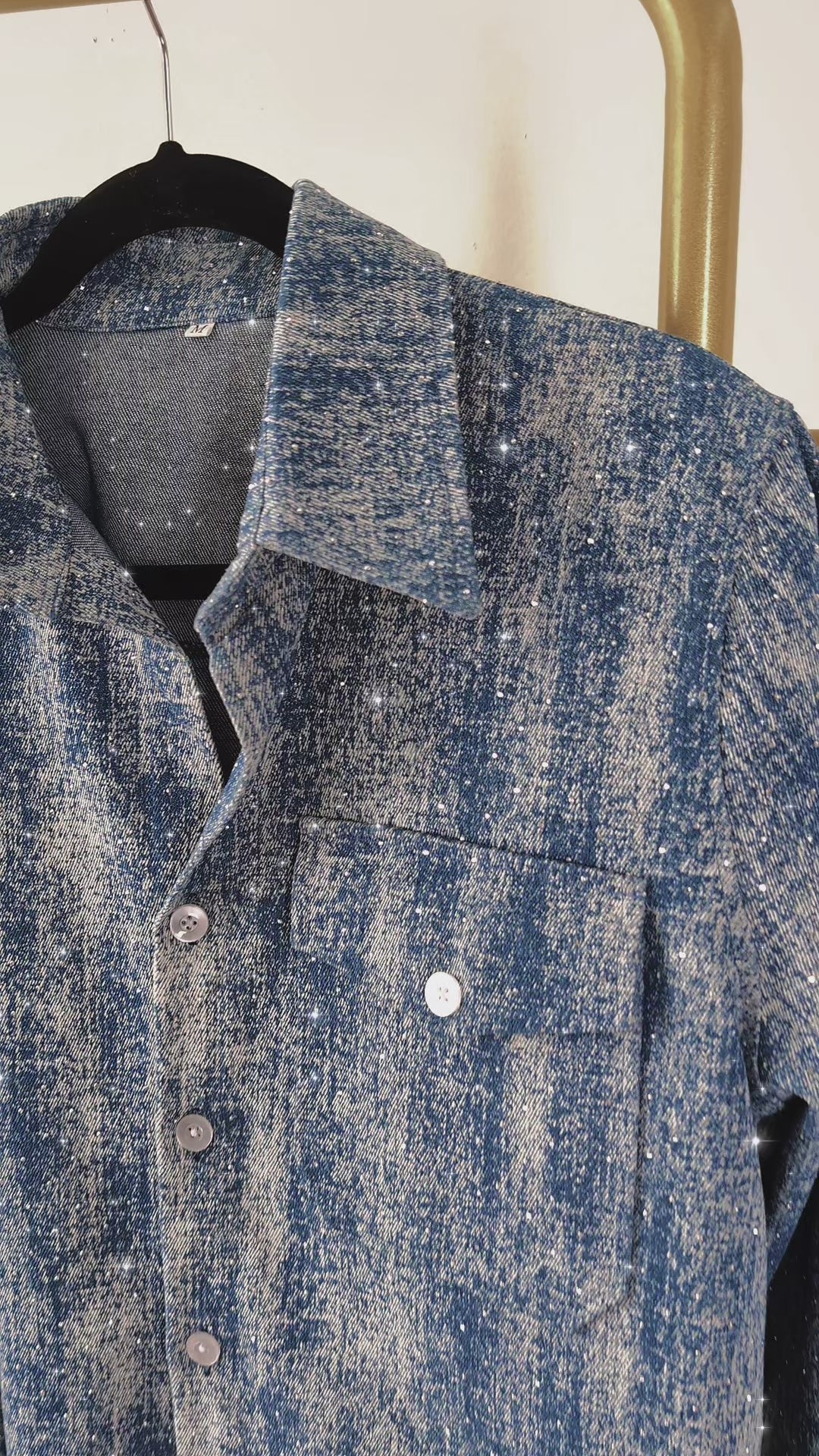 Mommy and Me Glam Glitter Light Medium Wash Denim Shacket