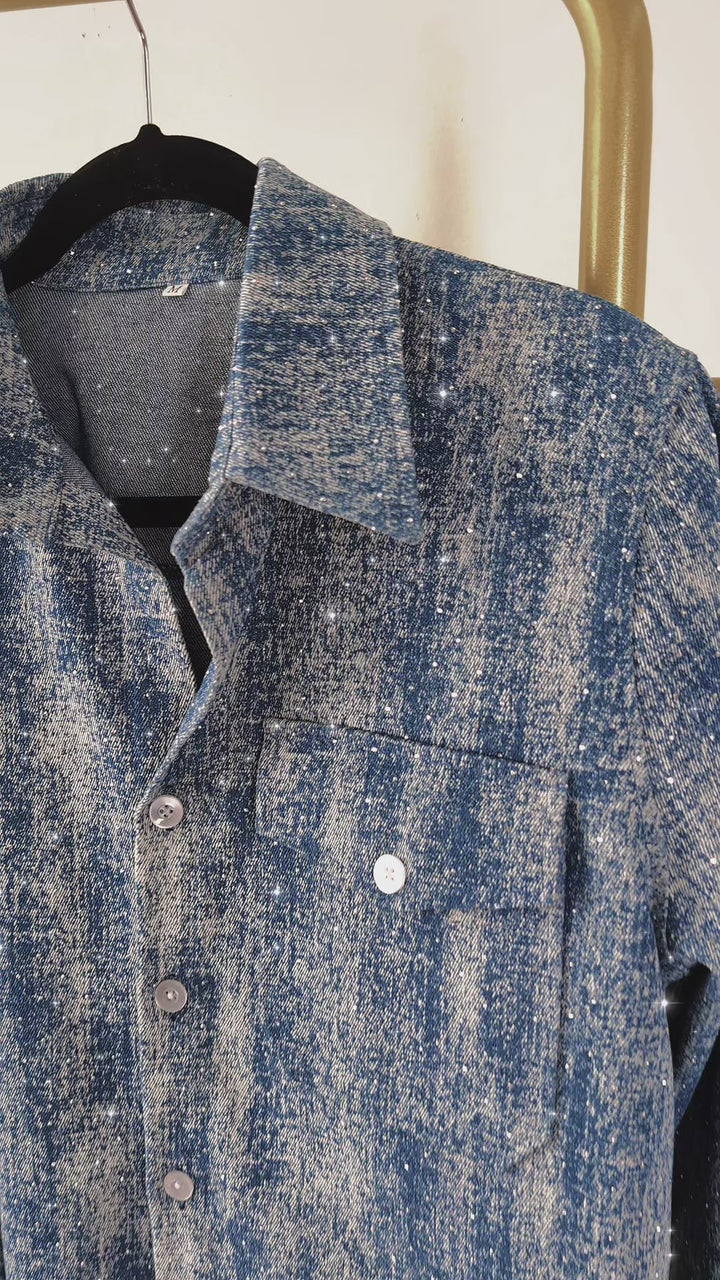 Mommy and Me Glam Glitter Light Medium Wash Denim Shacket