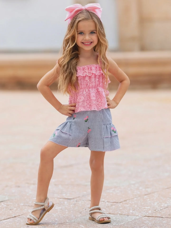 Coastal Florals Lace Top and Short Set