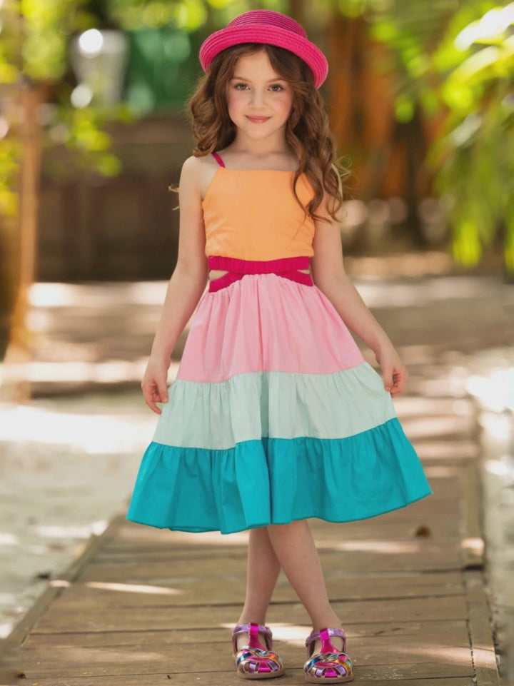 Sunset Sorbet Tiered Colorblock Dress