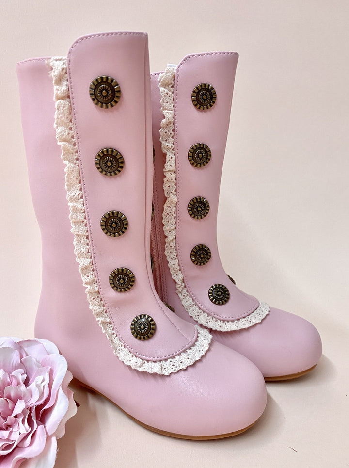 Military Style Lace Ruffle Trimmed Boots  By Liv and Mia