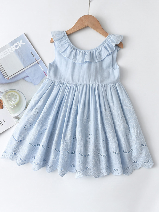 Breezy Baby Doll Eyelet Ruffle Dress Light Blue / 5Y Breezy Baby Doll Eyelet Ruffle Dress Light Blue / 5Y
