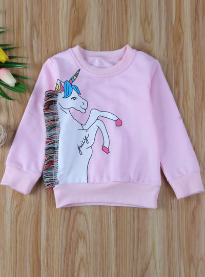 Unicorn Rainbow Mane Fringe Pullover Sweater