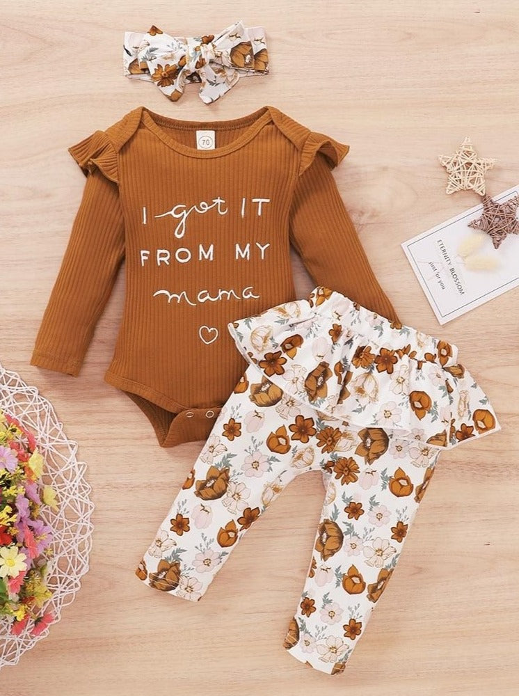 Baby I Got It From My Mama Onesie and Legging with Matching Headband Set - Mia Belle Girls