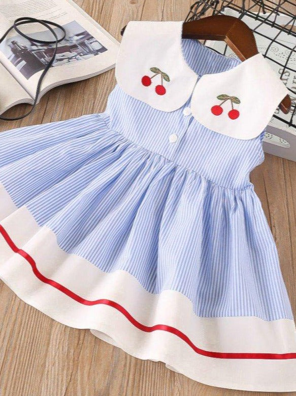 Cherry Blossom Pinstripe Dress - Mia Belle Girls