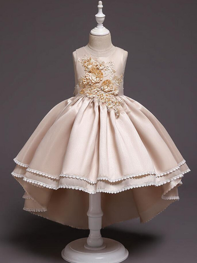 Girls Special Occasion Dress | Flower Embellished Hi-Lo Formal Dress