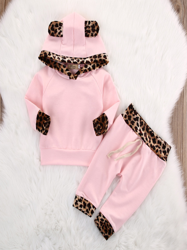 Baby Cute Cub Leopard Print Hooded Sweatshirt and Pants Set