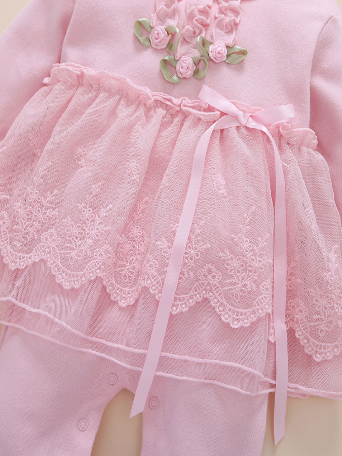 Baby Lovely In Lace Long Sleeve Skirted Onesie