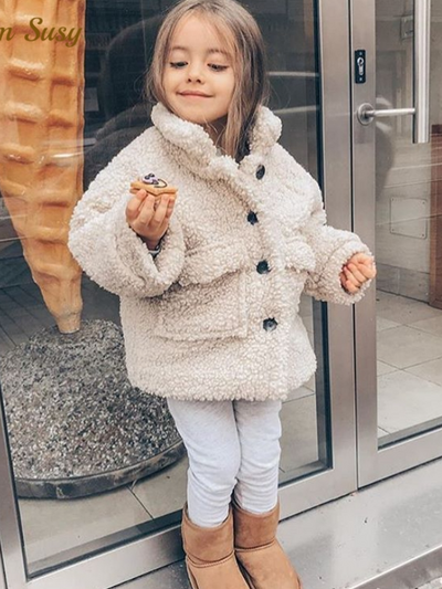 Toddlers Fall Plush Button Down Fleece Jacket - Mia Belle Girls