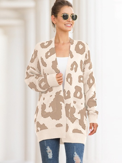Women's Lady Leopard Knitwear Cardigan Beige