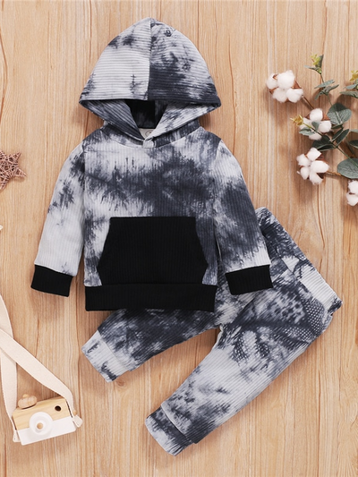 Baby Tie Dye Toddler Hooded Sweater and Pants Set Black