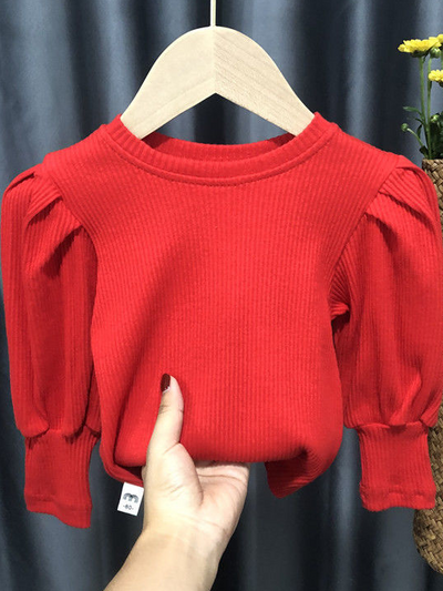 Little Girls Sweaters | Puff Sleeve Rib Knit Sweater | Mia Belle Girls