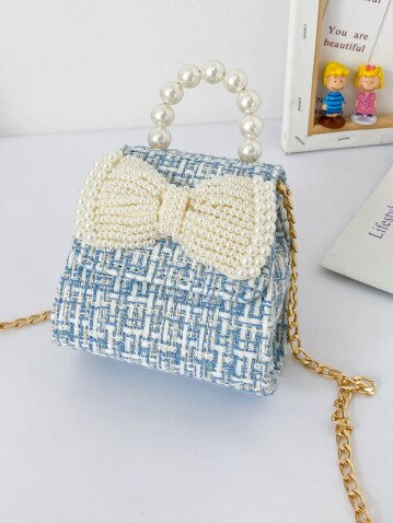 Cute Kids Accessories | Little Girls Pearl and Tweed Crossbody Handbag