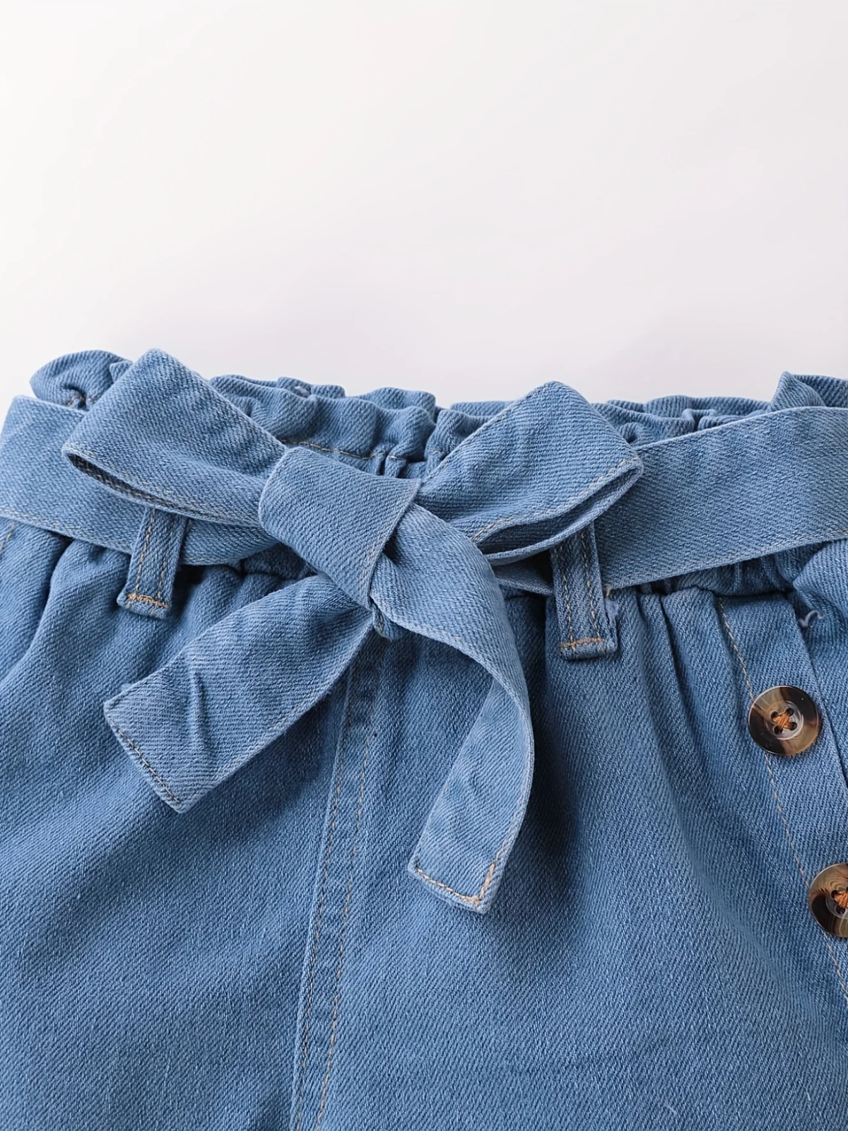 Mia Belle Girls Denim Paperbag Short Set | Girls Summer Outfits