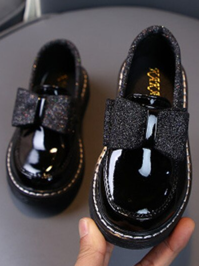 Shoes By Liv & Mia | Girls Glitter Bow Patent Vegan Leather Loafers