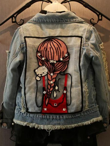 Kids Denim Clothes | Embroidered Image Denim Jacket | Mia Belle Girls