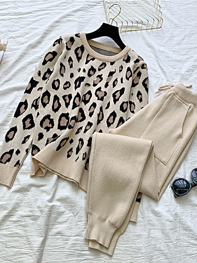 Women's Knit Leopard Loungewear Jogger Set - Mia Belle Girls