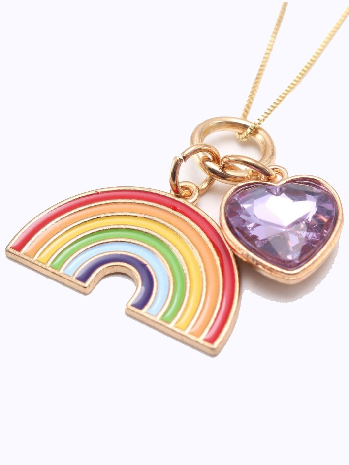 Halloween Accessories | Rainbow Heart Charm Necklace | Mia Belle Girls