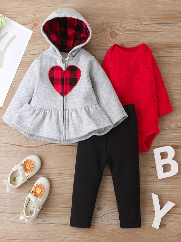 Baby 'I Heart Plaid & Dots' Onesie, Hooded Jacket And Legging Set