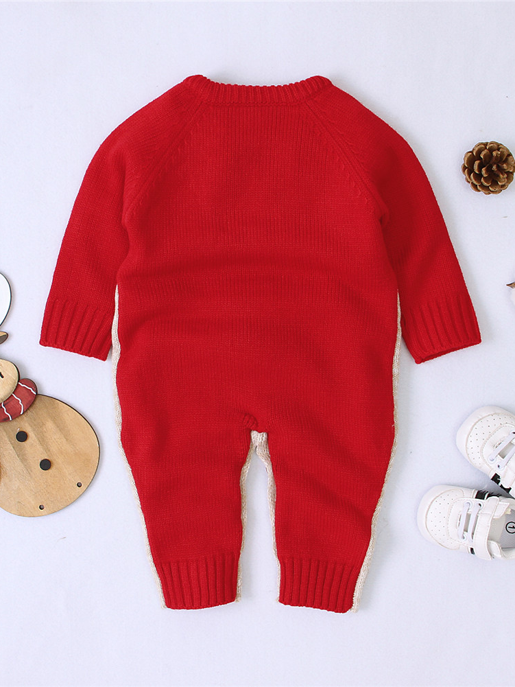 Baby Red-Nosed Rudolph Long-Sleeved Knit Onesie - Mia Belle Girls