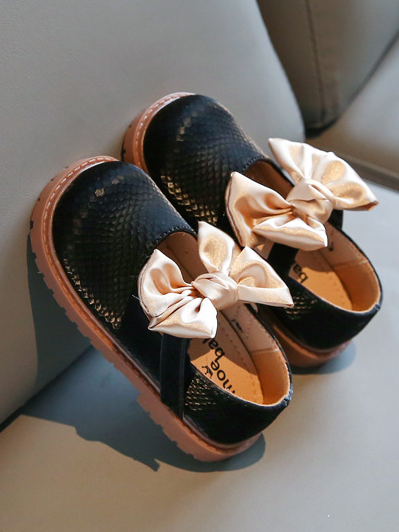 Shoes By Liv & Mia | Satin Bow Scaled Mary Jane Flats - Mia Belle Girls
