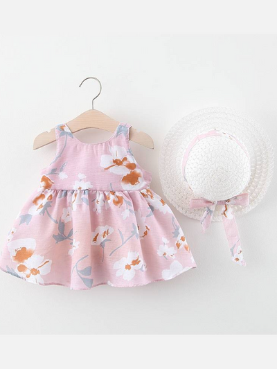 Baby Spring Flower Dress with Matching Hat dusty pink