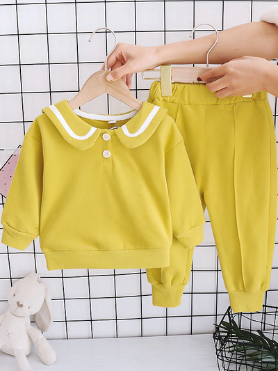 Baby Preppy Peanut Gallery Collared Sweat Shirt And Pants Set Yellow