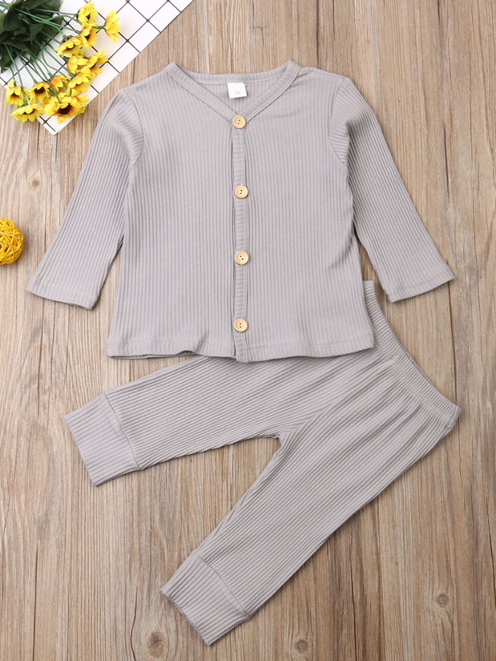 Baby Sleepytime Button-Down Long Sleeve Shirt and Legging Set Grey